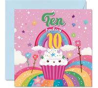 Stuff4 Carte d'anniversaire 10 ans pour fille - Cupcake Rainbow - Carte d'anniversaire pour fille de 10 ans, carte d'anniversaire pour 10 ans, carte d'anniversaire 145 mm x 145 mm