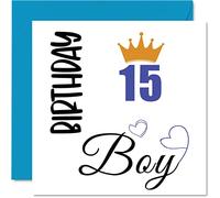 Stuff4 Carte d'anniversaire 15 ans pour garçons - Cartes d'anniversaire pour garçon de 15 ans, garçon, fils, frère, petit-fils, cousin, ami, neveu, 145 mm x 145 mm, 15 ans
