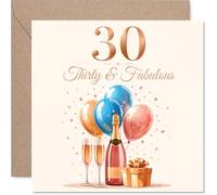 Stuff4 Carte d'anniversaire 30 ans - Thirty & Fabulous Celebrations - Or rose 30 avec ballons, champagne et cadeau - Carré de 14 cm, enveloppe incluse