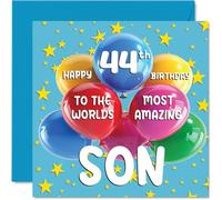 Stuff4 Carte d'anniversaire 44 ans pour fils - World's Most Amazing Son - Carte d'anniversaire 44 ans pour fils de la part de maman papa, 145 mm x 145 mm, 44 ans, 44 cartes de vœux pour fils