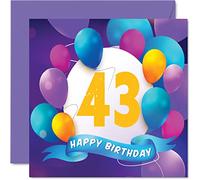 Stuff4 Carte d'anniversaire pour homme et femme - Fête en ballon - Cartes d'anniversaire pour 43 ans, homme, femme, frère, sœur, maman, tante, oncle, meilleur ami, cousin, 145 mm x 145 mm