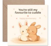 Stuff4 Carte d'anniversaire romantique - Still My Favorite to Cuddle - Lapins mignons câlinant avec des cœurs pastel - Sweet Way to Mark Your Special Day Together - Carré de 14 cm, enveloppe incluse