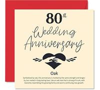 Stuff4 Carte de 80e anniversaire de mariage pour mari, épouse, petit-ami, petite amie, 80e anniversaire de mariage - Carte de noces de chêne pour femme, homme, elle, 145 mm x 145 mm