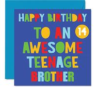 Stuff4 Cartes d'anniversaire amusantes pour frère - Superbe adolescent frère 14 ans - Carte d'anniversaire de la part de sœur, beau-frère, cadeau d'anniversaire 145 mm x 145 mm