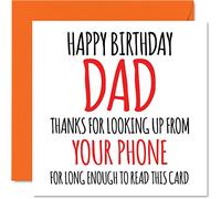 Stuff4 Cartes d'anniversaire amusantes pour papa - Look Up From Your Phone - Carte d'anniversaire pour papa de la part de son fils et de sa fille, cadeaux d'anniversaire pour papa, 145 mm x 145 mm
