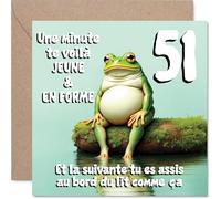 Stuff4 Drôle Carte d'Anniversaire 51 Ans - Clin d'Œil Plein d'Autodérision - Grenouille Rigolote Assise au Bord du Lit - 145 mm Carré, Enveloppe Incluse