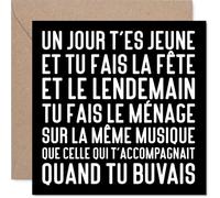 Stuff4 Drôle Carte d'Anniversaire, Texte Humoristique Noir et Blanc | On Grandit Quand la Piste de Danse Devient Celle du Balai, 145 mm Carré, Enveloppe Incluse