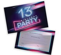 Stuff4 Lot de 20 invitations pour fête d'anniversaire 13 ans pour adolescents - Lumières néon disco - Invitations d'anniversaire pour garçons/filles A6 avec enveloppes pliantes