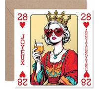 Stuff4 Ludique Carte d'Anniversaire 28 Ans - Ambiance Festive et Chic - Femme Élégante Couronnée, Lunettes Cœur, Verre à la Main - 145 mm Carré, Enveloppe Incluse