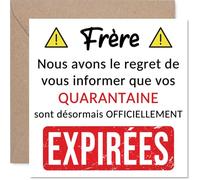 Stuff4 Sarcastique Carte d'Anniversaire 50 Ans pour Frère - Clin d'Œil Malicieux - Design Alerte Humoristique Rouge Vif - 145 mm Carré, Enveloppe Incluse