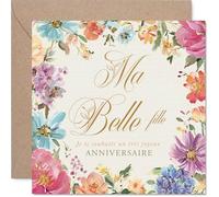Stuff4 Sincère Carte d'Anniversaire pour Belle-Fille - Message Touchant - Fleurs Colorées et Typographie Élégante - Ambiance Joyeuse et Raffinée - 145 mm Carré, Enveloppe Incluse