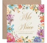 Stuff4 Sincère Carte d'Anniversaire pour Nièce - des Vœux Chaleureux et Sincères - Joli Motif de Fleurs Colorées pour une Touche de Gaieté - 145 mm Carré, Enveloppe Incluse