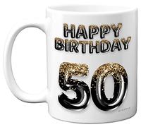 Stuff4 Tasse à café en céramique pour homme - Ballons noirs et dorés à paillettes - Tasse d'anniversaire pour 50 ans, papa, frère, collègue, oncle, ami, 325 ml - Passe au lave-vaisselle