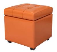STUIJKVSZ Pouf en cuir avec couvercle, cube de rangement rembourré avec 4 pieds en bois, pied éponge à haut rebond pour salon, couloir, chambre à coucher (orange)