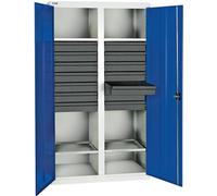 Stumpf Armoire à outils et matériel série 3000 gris clair / bleu gentiane + 14 tiroirs 100 mm + cloison centrale + 4 tablettes coulissantes - 3004474