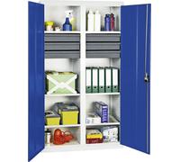 Stumpf Armoire à outils et matériel série 3000 gris clair / bleu gentiane + 6 tiroirs 100 mm + cloison centrale + 6 tablettes coulissantes - 3004274
