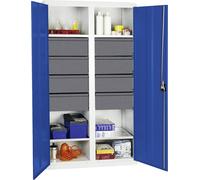 Stumpf Armoire à outils et matériel série 3000 gris clair / bleu gentiane + 8 tiroirs 200 mm + cloison centrale + 4 tablettes coulissantes - 3004674