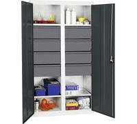 Stumpf Armoire à outils et matériel série 3000 gris clair / gris anthracite + 8 tiroirs 200 mm + cloison centrale + 4 tablettes coulissantes - 3004671