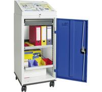 Stumpf Pupitre armoire série 3000 mobile gris clair / bleu gentiane + 1 pupitre + 1 tiroir + 2 étagères coulissantes + kit de roulettes - 3091174