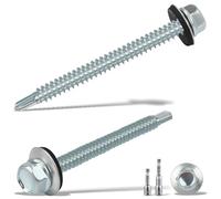 sturiz Lot de 100 vis à tôle autotaraudeuses - 4,8 x 55 mm - Vis à tôle trapézoïdale avec rondelle d'étanchéité + 2 embouts hexagonaux M8 - Vis de perçage galvanisées (argenté)