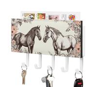 STVNKML Support mural pour clés en forme de fleurs et de chevaux dessinés à la main, support décoratif en polyuréthane avec 5 crochets, crochets à clés pour mur, organiseur de courrier, décoration