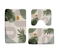 Style Bohème Moderne, Vert Sauge, Abstrait, Géométrique, Végétal, Minimaliste, Feuilles Tapis Bain 3Pcs, Tapis Contour Toilette Décoratif Housse D'Abattant pour Douche Chambre À Coucher
