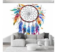 Style Bohème Papier Peint Panoramique 500L x 280H cm, Onirique Aquarelle Attrape-Rêves Plumes Papier Peint pour Salon Chambre à Coucher - Multicolore Fresque Murale Art Décoration Poster pour Bureau