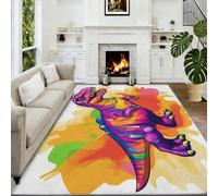 Style Cartoon Dinosaure Color Block Tapis Salon 180x240 cm Lavable en Machine, Doux Antidérapant Multicolore Tapis Chambre Adulte Salle a Manger Descente de Lit Bureau Couloir Rug, Facile à Nettoyer