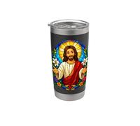 Style de dessin animé de la cathédrale de Jésus avec lys et art floral Gobelet isotherme en acier inoxydable double paroi