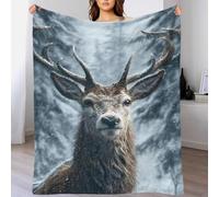 Style Graphique Faune de Forêt Enneigée Nature Couverture en Polaire Douce, Portrait de Cerf d'hiver Plaid Décoration De Chambre Fauteuil, 50x60inch(127x152cm)