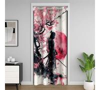 Style Japonais Rideau de Porte Anime Japonais Samouraï Rideau Occultant 86x203 Sakura Rouge Soleil Rideau de Placard Encre Noir Rouge Rideaux de Séparation de Chambre Apanese Ukiyoe Décor de Chambre