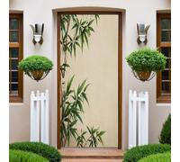 Style RéTro Autocollant Porte Feuilles de bambou vertes Stickers de Porte 90x200 cm PVC Auto-Adhésif Imperméable Trompe L'oeil Papier Peint Muraux pour Cuisine Chambre Salle de Bain Decor