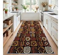 Style Tribal Africain Tapis Couloir Lavable en Machine 80x300cm | Jaune Ocre Brun Rouge Terre Cuite Tapis de Cuisine et Entrée Antidérapant, Poil Ras Doux, Grand Tapis Intérieur pour Chambre