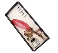 Stylebest Ensemble de Stylos Plume élégant Costume D'écriture Vintage pour la Pratique de la Calligraphie et Cadeau de Signature pour les Couples et les Enseignants, Design en Acier Inoxydable (Rouge)