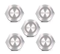 Stylebest Interrupteur à Bouton-poussoir momentané Ultra Fin, étanche, LED, Réinitialisation Automatique pour Appareils Automobiles, 19mm, 5 Pièces (DC12~24 V Blanche)
