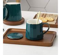 Stylebest Jolie Tasse en Céramique avec Couvercle et Cuillère, Parfaite pour le thé au Lait et le café, 8,7x12cm, pour le Bureau et la Maison