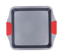 Stylebest Lot de plateaux de cuisson avec poignées en silicone rouge, plaque antiadhésive pour four, acier au carbone épais, 1 pièce (A-106 [avec oreilles] moule à pâtisserie carré)