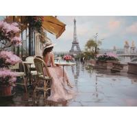 STYLER Tableau sur toile Evening View 85 x 113 cm - scène romantique à Paris avec tour Eiffel - vue du soir aux tons pastel - décoration murale élégante - collection Lucid Landscapes