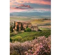 STYLER Tableau sur toile Pink Tuscany 60 x 80 cm - paysage toscan au coucher du soleil - collines méditerranéennes avec vignoble et cyprès - impression sur canvas - collection Around the World