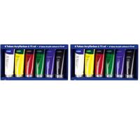 Stylex 28653 - Peintures acryliques en coffret, 6 tubes de 75 ml, à base d'eau, mates, haut pouvoir couvrant et colorant, résistantes à la lumière, séchage rapide et imperméables