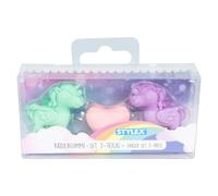 Stylex 34098 - Gomme licorne, lot de 3, gommes pour effacer les traits de crayon, couleurs aléatoires