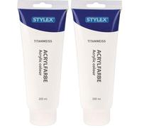 Stylex Peinture acrylique à base d'eau Tube de 200 ml, Blanc titane, 200 ml (Lot de 2)