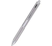 Stylo à Bille 4-en-1 Argent | Stylo et Crayon Métallique Multifonctionnel | 3 Mines (Bleu, Noir, Rouge) et une Mine de Crayon à Papier | Inclus Gomme à Effacer