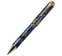 Stylo à bille à rotation Xezo Maestro, pointe moyenne. Incrustation de coquillages paua de Nouvelle-Zélande irisés. Plaqué or 18 carats. Fabriqué à la main, édition limitée, sérialisé