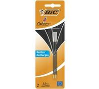 BIC 4 Couleurs - Recharges pour Stylo-Bille - Pointe Moyenne (1,0 mm) - Encre Noire, Blister de 2