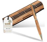 Stylo à bille en bois d'olivier KASSIS - Fait à la main avec un beau grain et un texte au choix dans une élégante boîte en bois - Stylo à bille personnalisé (tout bon)