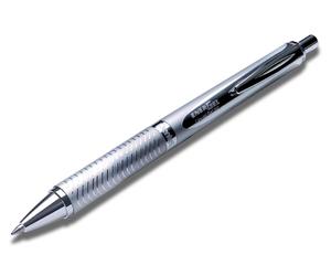 Stylo à bille "EnerGel BL-407", bleu, 0,35 mm, mécanisme de pression, corps argenté, PENTEL BL407-A