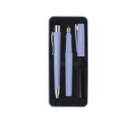Faber-Castell Ensemble de stylos Poly Ball/Pen – stylo-plume et stylo-bille, encre bleue, iris pâle