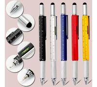 Stylo à bille multifonction 7 en 1, avec outil portatif moderne, mesure règle technique, tournevis, stylet pour écran tactile, niveau à bulle Silver