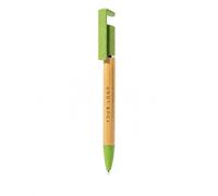Stylo à bille personnalisé en bambou et paille de blé avec clip de support de téléphone, encre bleue, recharge jumbo, action torsadée, stylo d'écriture respectueux de l'environnement pour bureau